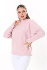 Kadın Büyük Beden Bebe Mavisi Yün Viskon Kumaş Yarasa Kollu Bluz 65N37703