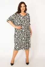 Kadın Siyah V Yaka Bel Ve Kol Ağzı Gipe Lastikli Cepli Rahat Kesim Elbise 65N33461