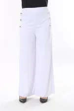 Kadın Büyük Beden Beyaz Süs Metal Düğmeli Cepsiz Pantolon 65N37817