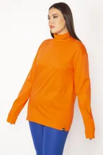 Kadın Turuncu Pamuklu Kumaş Boğazlı Yaka Bluz 65N29627