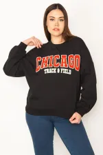 Kadın Siyah Nakış Detaylı Ribanalı Sweatshirt 65N31390