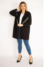 Kadın Siyah Payet Ve Zincir Aksesuarlı Astarsız Ceket 65N35139
