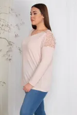 Kadın Pudra Omuz Ve Arka Robası Dantelli Reglan Kol Bluz 65N26371