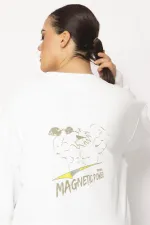 Kadın Kemik Pamuklu Kumaş Bisiklet Yakalı Sırt Baskı Detaylı Sweatshirt 65N28712