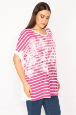 Kadın Fuşya Ön Desenli Düşük Kollu Bluz 65N30192