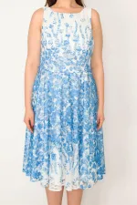 WOMEN'S BLUE BACK ZIPPERED LINED LACE DRESS
