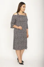 Kadın Lacivert Askılı Omuz Dekolteli Kol Ağzı Volanlı Viskon Elbise 65N26348