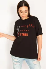 Kadın Siyah Pamuklu Kumaş Ön Baskılı Bluz 65N33301