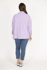 Kadın Lila Büyük Beden Metal Düğmeli Manşetli Gömlek