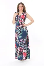 Kadın Büyük Beden Renkli Göğüs Büzgü Detaylı Kuşaklı Elbise 65N37966