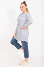 Kadın Gri Kaşkorse Kumaş Ön Dikiş Detaylı Uzun Tunik 65N35498