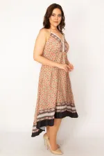 Kadın Renkli Boyundan Bağlamalı Arkası Uzun Elbise 65N33465