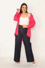 Kadın Lacivert Klasik Kesim Yan Cepli Geniş Paçalı Kot Pantolon 65N31860