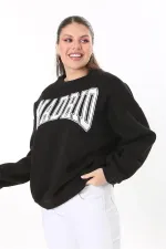 Women's Plus Size Black Embroidered Fabric Sweatshirt 65N37717