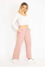 Kadın Bebe Mavisi Kendinden Çizgili Bel Bağcıklı Pantolon 65N35103