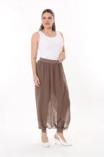 Kadın Büyük Beden Lacivert İçi Viskon Pantolonlu Şifon Anvelop Görünümlü Şalvar   65N37631