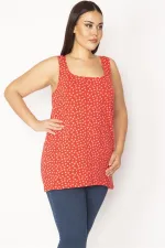 Kadın Kırmızı Büyük Beden Pamuklu Kumaş Likralı Kolsuz Bluz