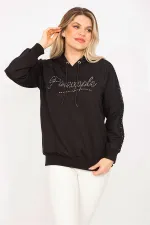 Kadın Siyah Taş Ve Dantel Detaylı Kapşonlu Sweatshirt   65N35309