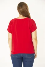 Kadın Lacivert Büyük Beden Pamuklu Kumaş Ön Desenli Bluz 65N35767