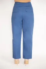 Kadın İndigo Ön Cepli Paçası Düğme İle Duble Paça Boy Ayarlı Gabardin Kumaş Pantolon 65N34888