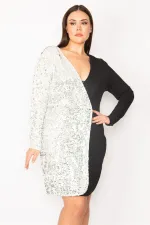 ROBE PORTEFEUILLE FERMÉE À PAILLETTES NOIRES POUR FEMME