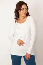 Kadın Beyaz Pamuklu Kumaş Bisiklet Yakalı Bluz 65N34238