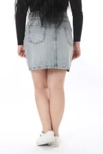 Kadın Büyük Beden Mavi Yıkama Efektli Kot Etek 65N38500