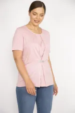 Kadın Somon Büyük Beden Ön Detaylı Bluz