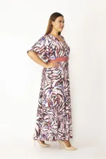 Kadın Renkli Anvelop Yakalı Bel Garnili Volan Kollu Uzun Elbise 65N28549