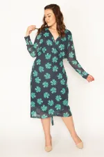 KADIN SİYAH KOLLARI TÜL BEDENİ ASTARLI KUŞAK BAĞLAMALI ÖNÜ AÇIK ANVELOP ELBİSE