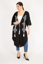 Women's Orange Plus Size Embroidered Detailed Cape