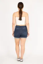 Kadın Lacivert Büyük Beden 5 Cepli Skinny Kot Şort