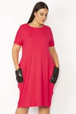 Kadın Fuşya Cebi Payet Detaylı Viskon Elbise 65N28966