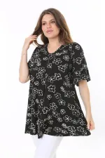 Kadın Büyük Beden Siyah Önü A Pileli V Yakalı Tunik 65N37793