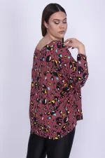 Kadın Renkli Rahat Kesim Yarasa Kol Desenli Tunik 65N25916