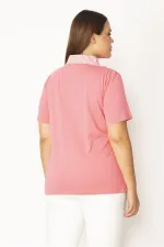 Kadın Pembe Pamuklu Kumaş Polo Yaka Ön Pat Düğmeli  Bluz 65N27823