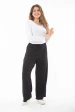 Kadın Büyük Beden Siyah Beli Lastikli Geniş Paçalı Bürümcük Pantolon 65N37315