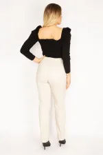 Kadın Taş Likralı Gabardin Kumaş Ön Cepli Pantolon 65N35263