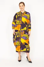 Kadın Fujya Büyük Beden Dokuma Viskon Kumaş Ön Boy Düğmeli Elbise