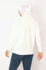 Women's White Hooded Kangaroo Pocket Fleece Sweatshirt with Raised Inside 65N34583