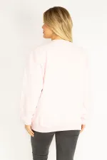 Kadın Pembe 3 İplik İçi Şardonlu Polar Nakışlı Sweatshirt 65N35073