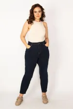 Kadın Lacivert Yüksek Bel 5 Cepli Dar Paça Likralı Kot Pantolon 65N33947