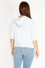 Women's Blue Hooded Kangaroo Pocket Sweatshirt 65N34973