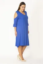 Kadın Haki Omuz Dekolteli Göğüs Büzgü Ve Kol Volan Detaylı Viskon Elbise 65N27447