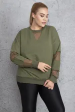 Women's Khaki Mesh Detailed Sweatshirt 65N18844