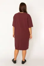 Kadın Mürdüm Pamuklu Kumaş Yan Fermuar Yırtmaçlı Likralı Elbise 65N34428