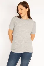 Kadın Gri Yumoş Kumaş Kısa Kollu Bluz 65N34939