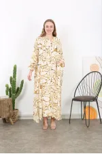 Kadın Büyük Beden Kemik Dokuma Viskon Kumaş Ön Pat Düğmeli Uzun Kollu Elbise 65N38730