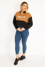 Women's Tan, 3-Thread Collar, Zippered, Two-Tone Sweatshirt 26A35066