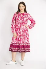 KADIN RENKLİ YAKA BAĞCIKLI KATLI UZUN ELBİSE